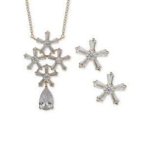 Crystal Flower Pendant Necklace & Earrings Set